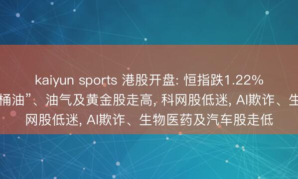 kaiyun sports 港股开盘: 恒指跌1.22%、科指跌1.78%， “三桶油”、油气及黄金股走高， 科网股低迷， AI欺诈、生物医药及汽车股走低