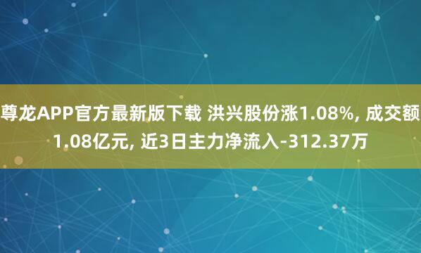 尊龙APP官方最新版下载 洪兴股份涨1.08%， 成交额1.08亿元， 近3日主力净流入-312.37万