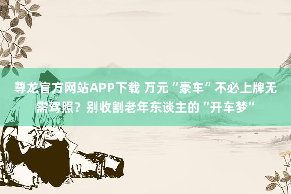 尊龙官方网站APP下载 万元“豪车”不必上牌无需驾照？别收割老年东谈主的“开车梦”