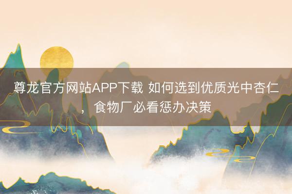 尊龙官方网站APP下载 如何选到优质光中杏仁，食物厂必看惩办决策