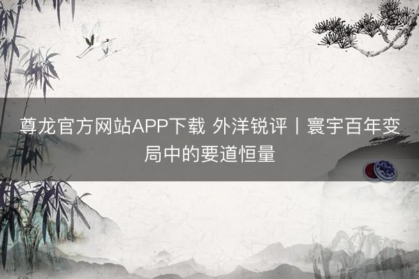 尊龙官方网站APP下载 外洋锐评丨寰宇百年变局中的要道恒量