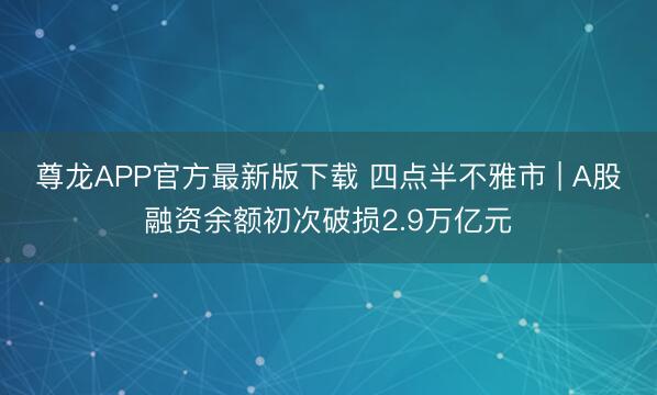 尊龙APP官方最新版下载 四点半不雅市 | A股融资余额初次破损2.9万亿元