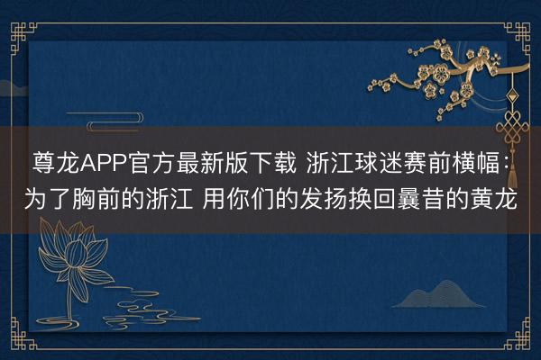 尊龙APP官方最新版下载 浙江球迷赛前横幅：为了胸前的浙江 用你们的发扬换回曩昔的黄龙