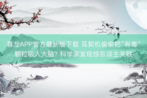 尊龙APP官方最新版下载 耳契机偷偷把“有毒”颗粒吸入大脑? 科学家发现惊东谈主关联
