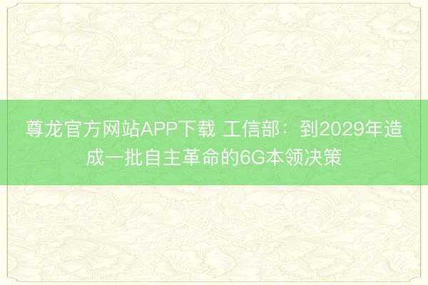 尊龙官方网站APP下载 工信部：到2029年造成一批自主革命的6G本领决策