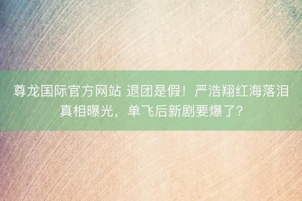 尊龙国际官方网站 退团是假！严浩翔红海落泪真相曝光，单飞后新剧要爆了？