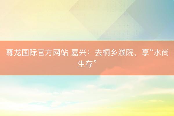 尊龙国际官方网站 嘉兴：去桐乡濮院，享“水尚生存”